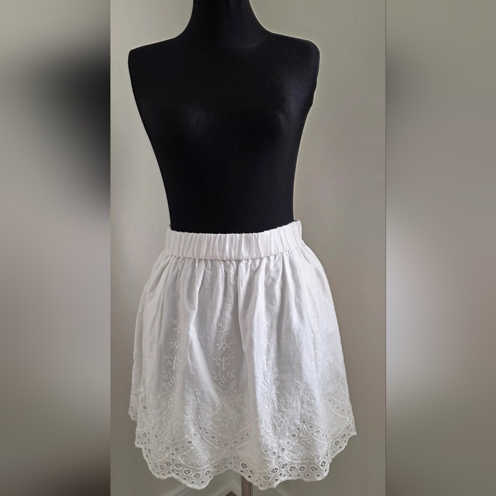 H&M White Eyelet Bubble Cotton Mini Skirt with Pockets Elastic Waist US 4